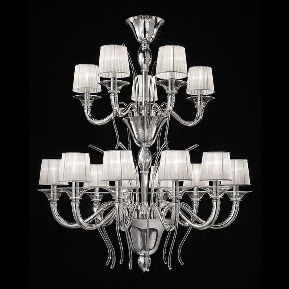 Unique pieces - Murano glass scroll chandelier with pleated lampshade - MILODINA