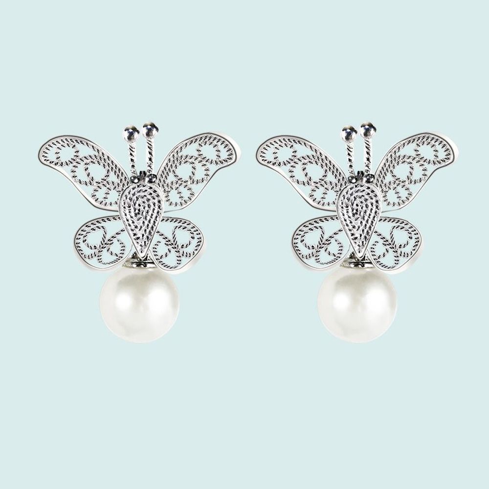Bijoux - Boucles D'oreilles Papillons Dansants en Filigrane et Perles Akoya - WEI YEE INTERNATIONAL LIMITED