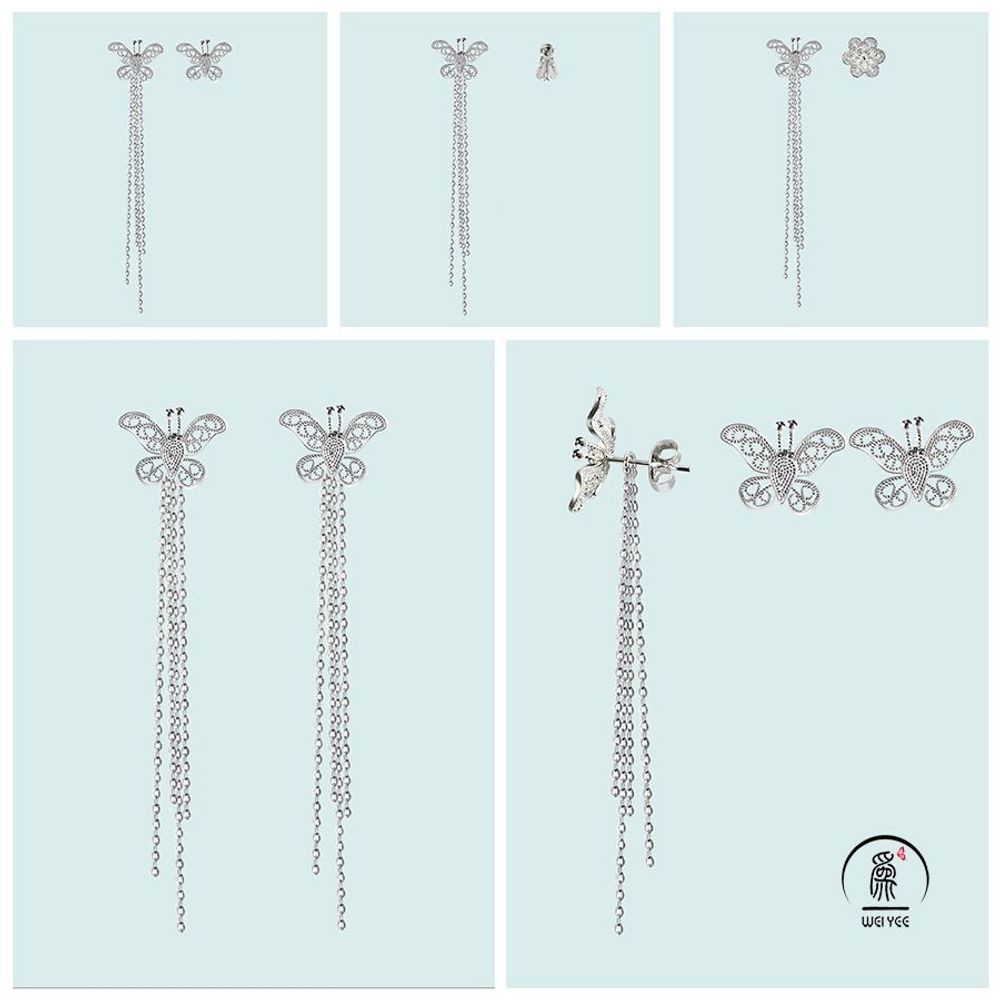 Jewelry - Dancing Butterflies White Gold Tassel Earrings - WEI YEE INTERNATIONAL LIMITED
