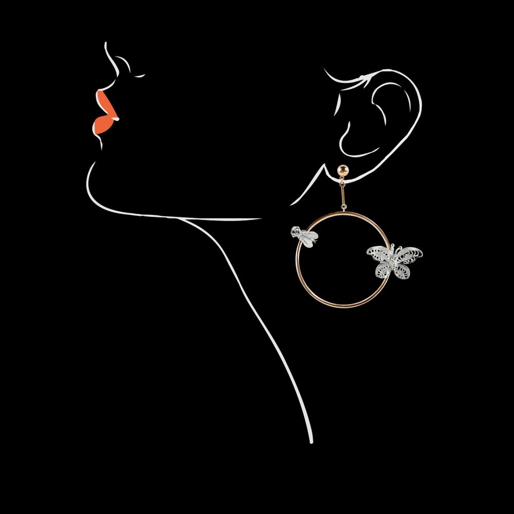 Jewelry - Bees & Butterflies Silver Filigree Rose Gold Earrings - WEI YEE INTERNATIONAL LIMITED