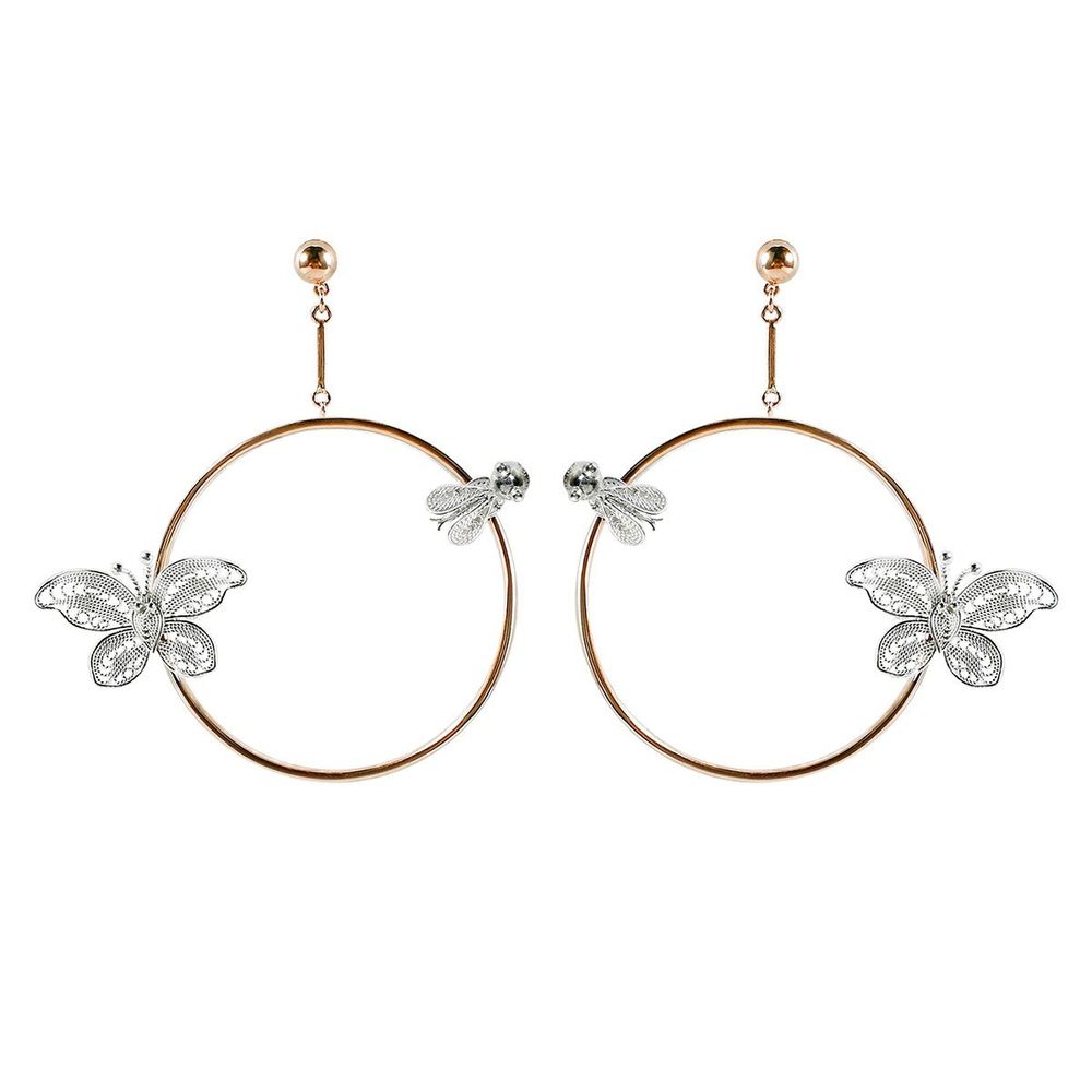 Jewelry - Bees & Butterflies Silver Filigree Rose Gold Earrings - WEI YEE INTERNATIONAL LIMITED