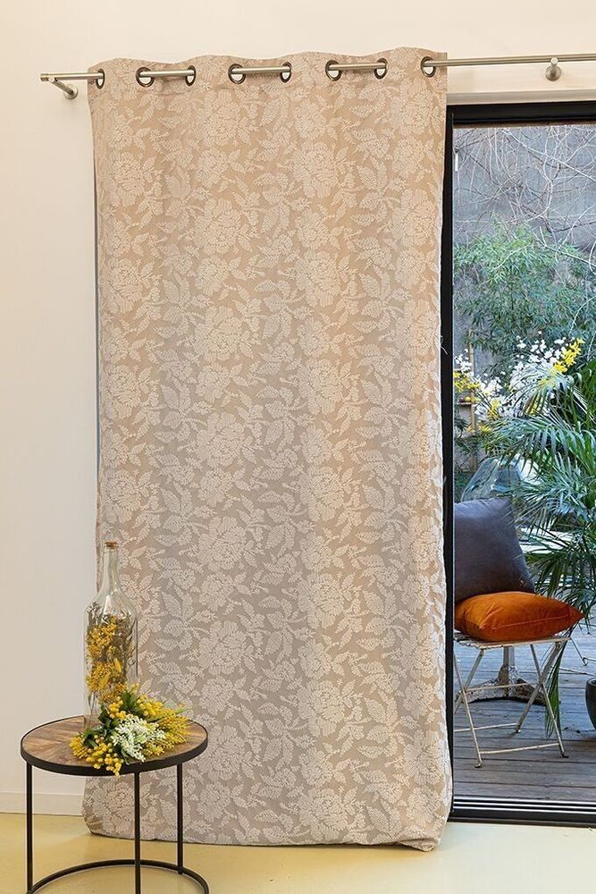 Rideaux et voilages - Double-Rideau VENISE  - Col Naturel - Panneau à œillets - 140 x 260 cm - 100% polyester - IPC DECO DELL'ARTE