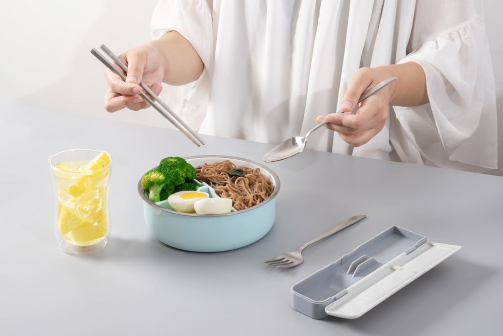 Cutlery set - Calligraphy II Asian Togo Cutlery Set (Blue/ Pink/ Gray) - JIA