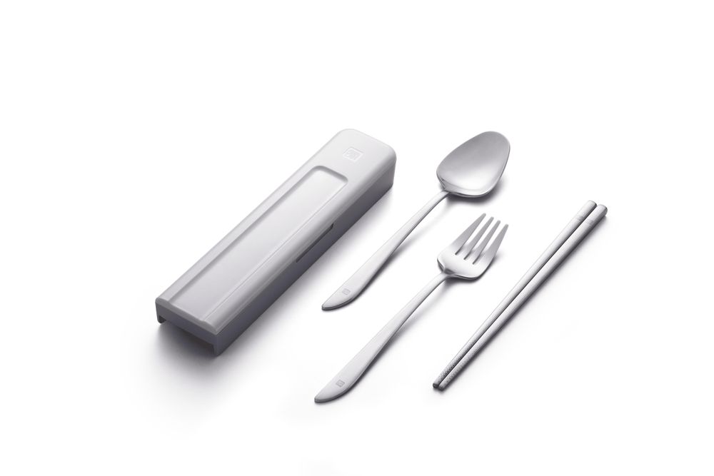 Cutlery set - Calligraphy II Asian Togo Cutlery Set (Blue/ Pink/ Gray) - JIA