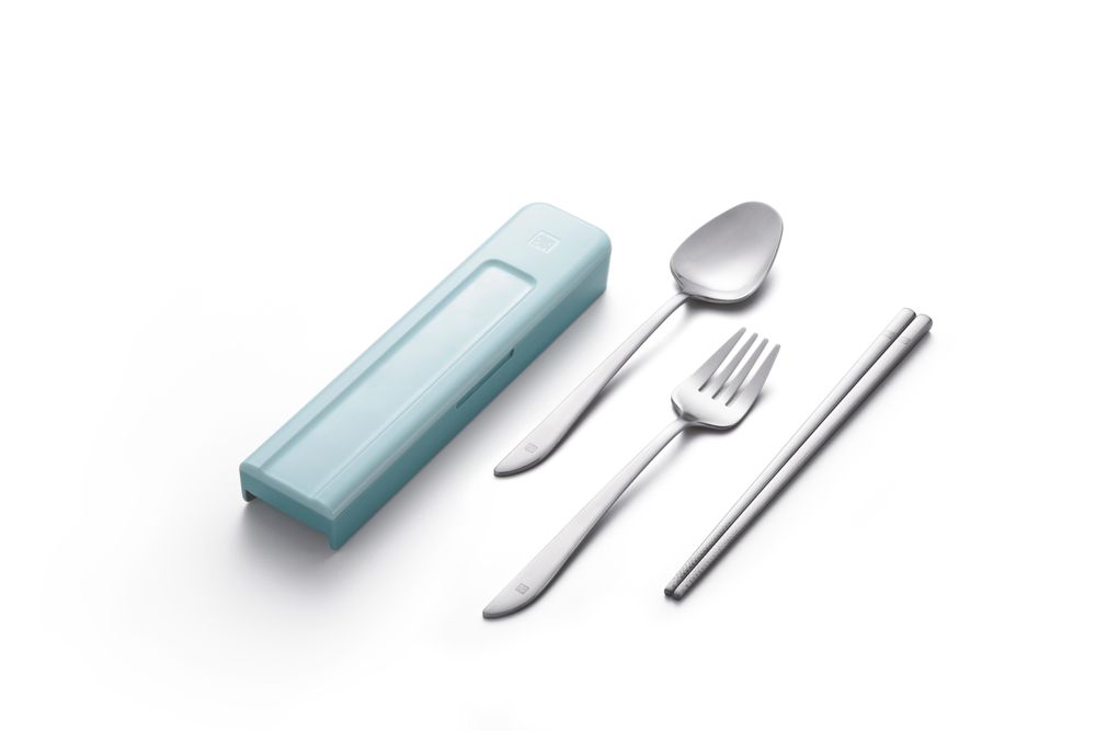 Cutlery set - Calligraphy II Asian Togo Cutlery Set (Blue/ Pink/ Gray) - JIA