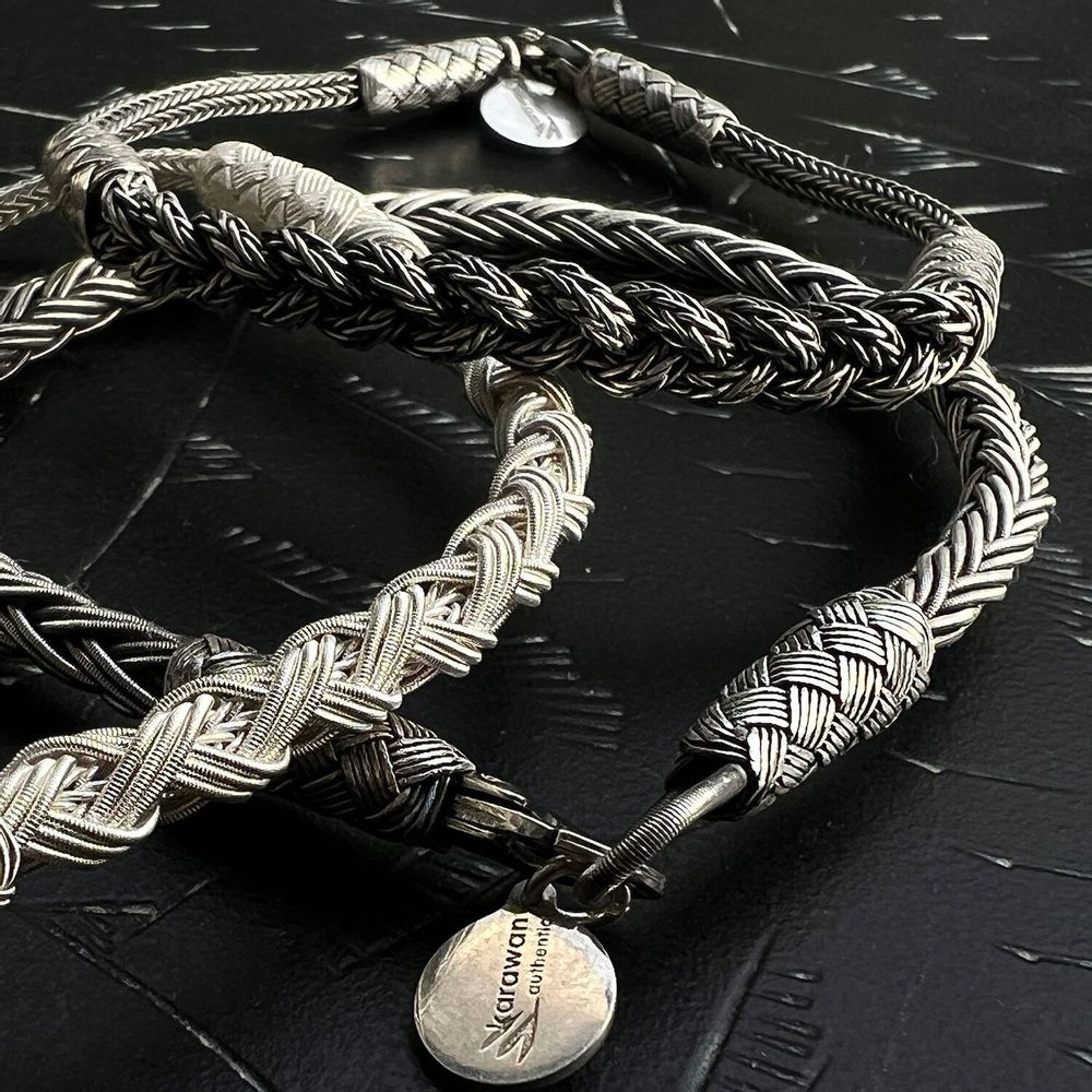 Bracelets - BRACELET TRESSE RONDE - ARGENT ET ARGENT OXYDÉ - FAIT MAIN - HOMME&FEMME - KARAWAN AUTHENTIC