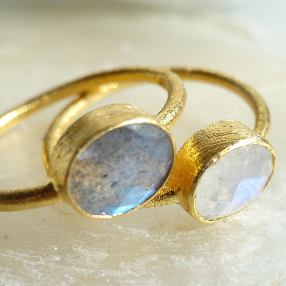 Bijoux - BAGUE PLAQUÉ OR "DROP" PIERRE DE LUNE - KARAWAN AUTHENTIC