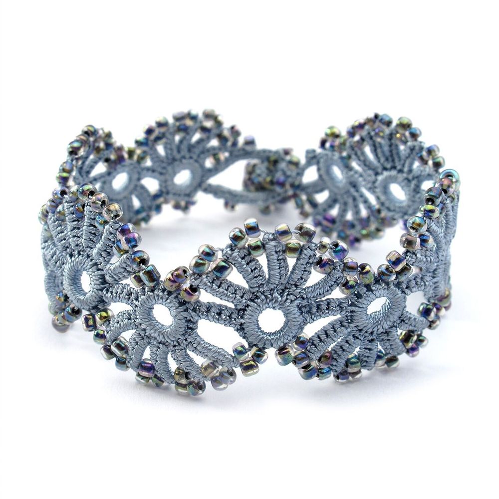 Bracelets - BRACELET TEXTILE EN DENTELLE "YELIN" - GRIS PERLE - KARAWAN AUTHENTIC