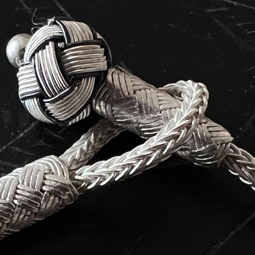 Bracelets - BRACELET 5 NOEUDS BLANCS - ARGENT ET ARGENT OXYDÉ - FAIT MAIN - HOMME & FEMME - KARAWAN AUTHENTIC