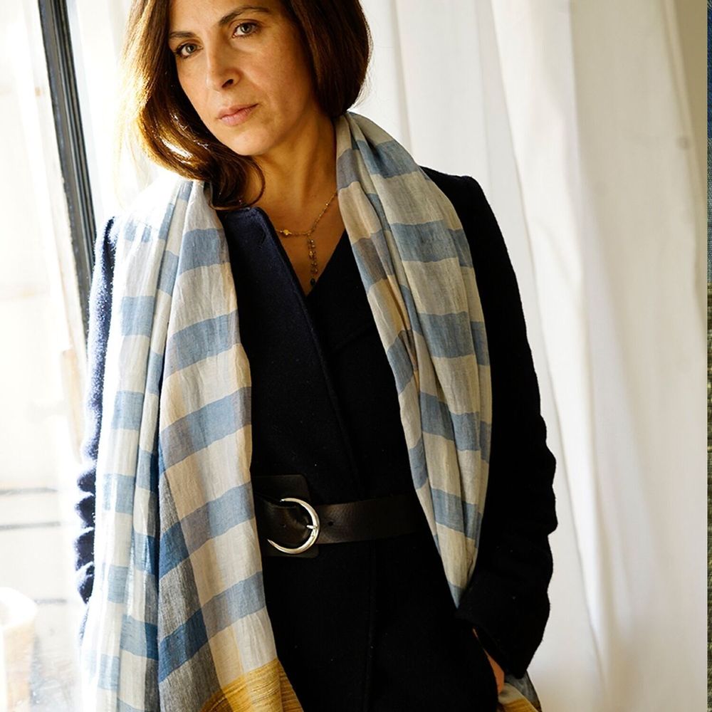 Scarves - LINEN, ORGANIC COTTON AND JUTE STOLE\" CHESS” - KARAWAN AUTHENTIC