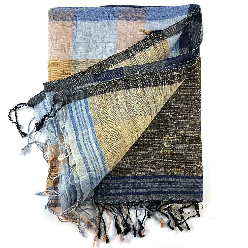 Foulards et écharpes - ETOLE EN LIN, COTON BIO ET JUTE "CHESS” - KARAWAN AUTHENTIC
