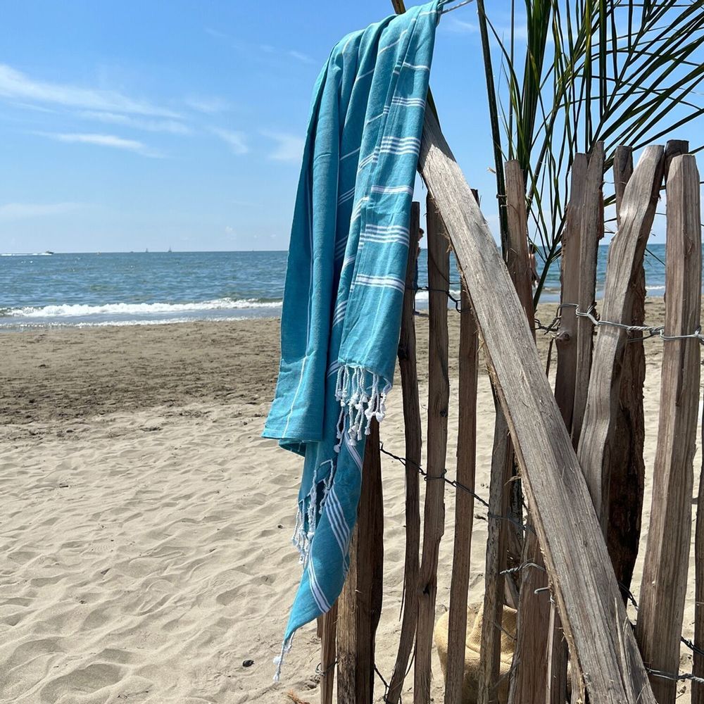 Bath towels - ORGANIC COTTON FOUTA - HAMMAM Collection - Color ATOLL BLUE - KARAWAN AUTHENTIC