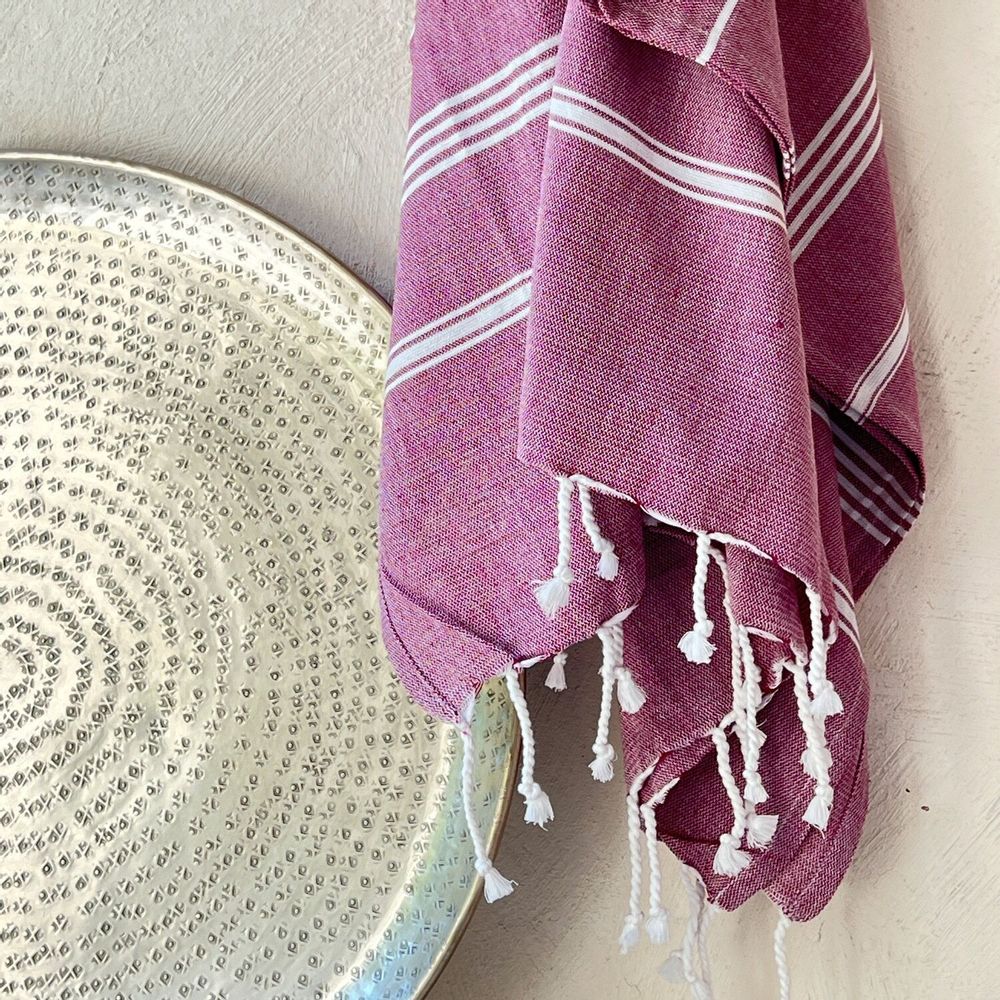 Serviettes de bain - FOUTA EN COTON BIOLOGIQUE - Collection HAMMAM - Couleur BORDEAUX - KARAWAN AUTHENTIC