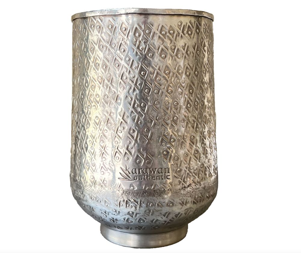 Decorative objects - HAMMERED AND ENGRAVED SILVER-PLATED BRASS GLASS' PALMYR ' - KARAWAN AUTHENTIC
