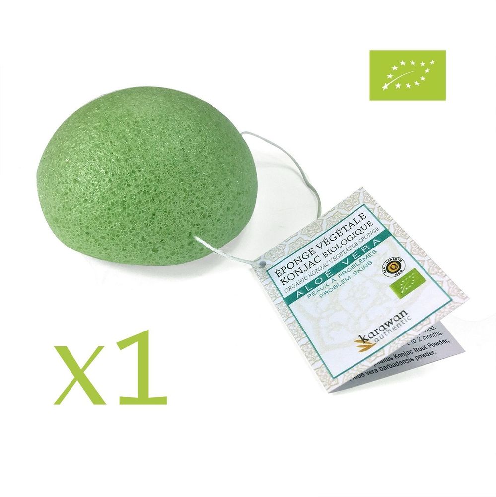 Cosmétiques - EPONGES KONJAC BIOLOGIQUE ENRICHIE À L'ALOE VERA - KARAWAN AUTHENTIC