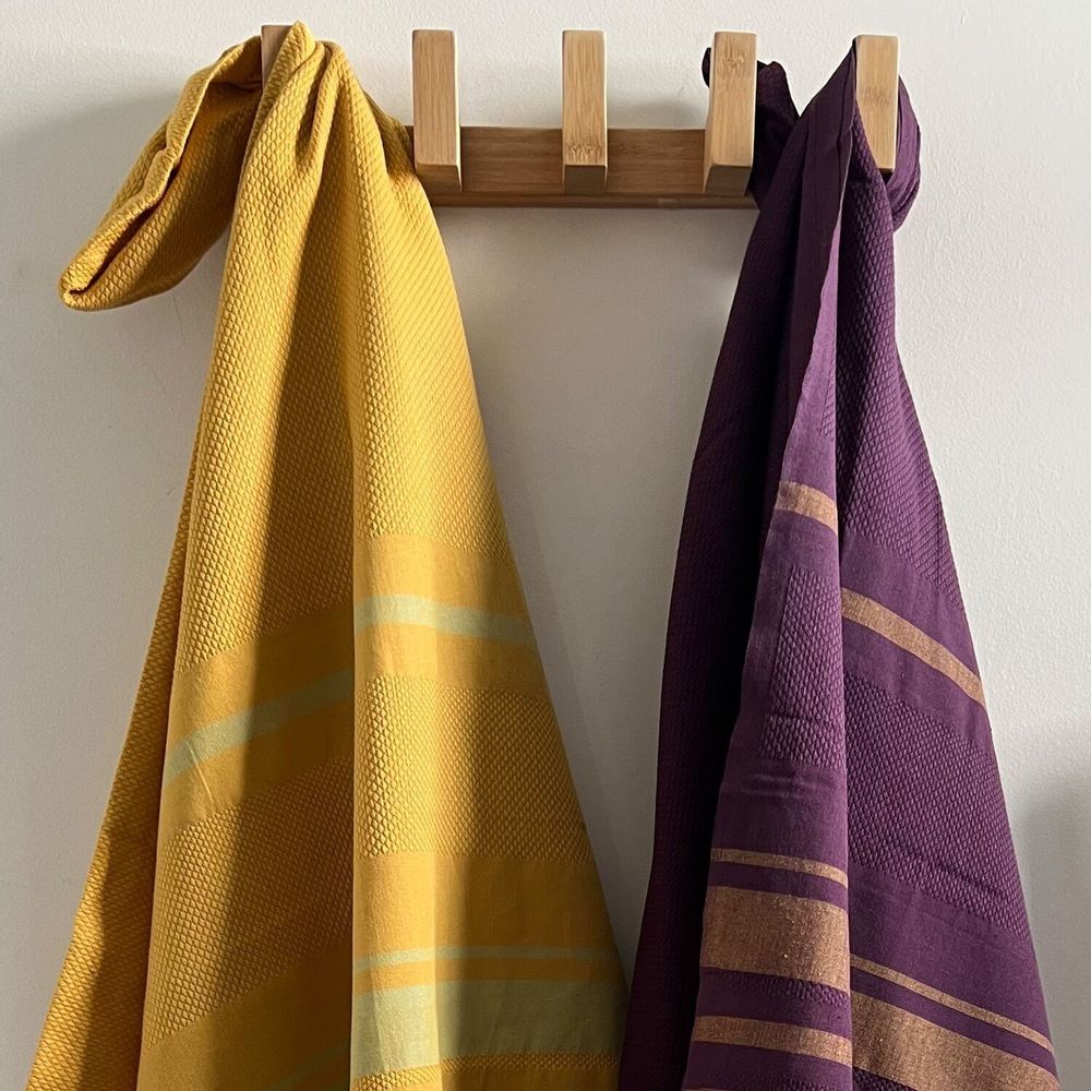 Serviettes de bain - FOUTA TISSÉE EN COTON BIOLOGIQUE - COLLECTION GARDEN - COULEUR SUNFLOWER - KARAWAN AUTHENTIC
