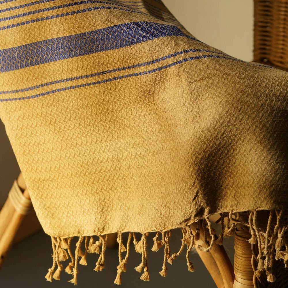 Serviettes de bain - FOUTA EN COTON BIOLOGIQUE - Collection SAND- Couleur SABLE & BLEU IMPERIAL - KARAWAN AUTHENTIC
