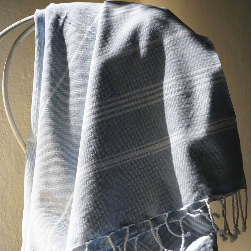 Bath towels - ORGANIC COTTON FOUTA - HAMMAM Collection - Color WHITE & CLOUD - KARAWAN AUTHENTIC