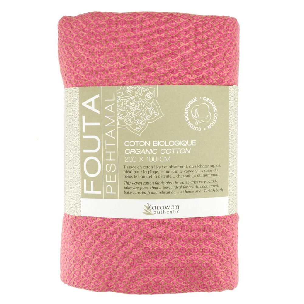Bath towels - ORGANIC COTTON FOUTA - SAND Collection- Color SAND & INDIAN ROSE - KARAWAN AUTHENTIC