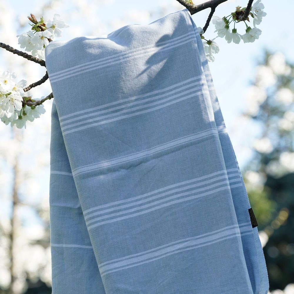 Bath towels - ORGANIC COTTON FOUTA - HAMMAM Collection - Color WHITE & CLOUD - KARAWAN AUTHENTIC