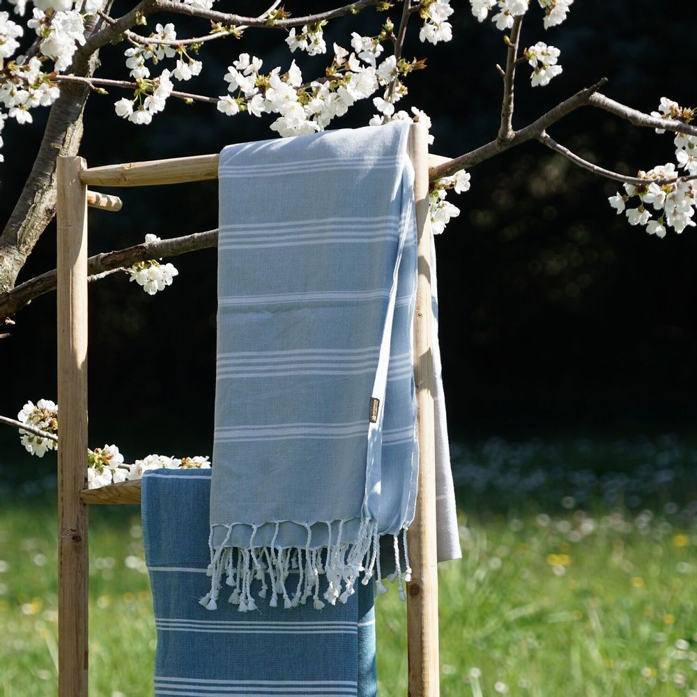 Bath towels - ORGANIC COTTON FOUTA - HAMMAM Collection - Color WHITE & CLOUD - KARAWAN AUTHENTIC