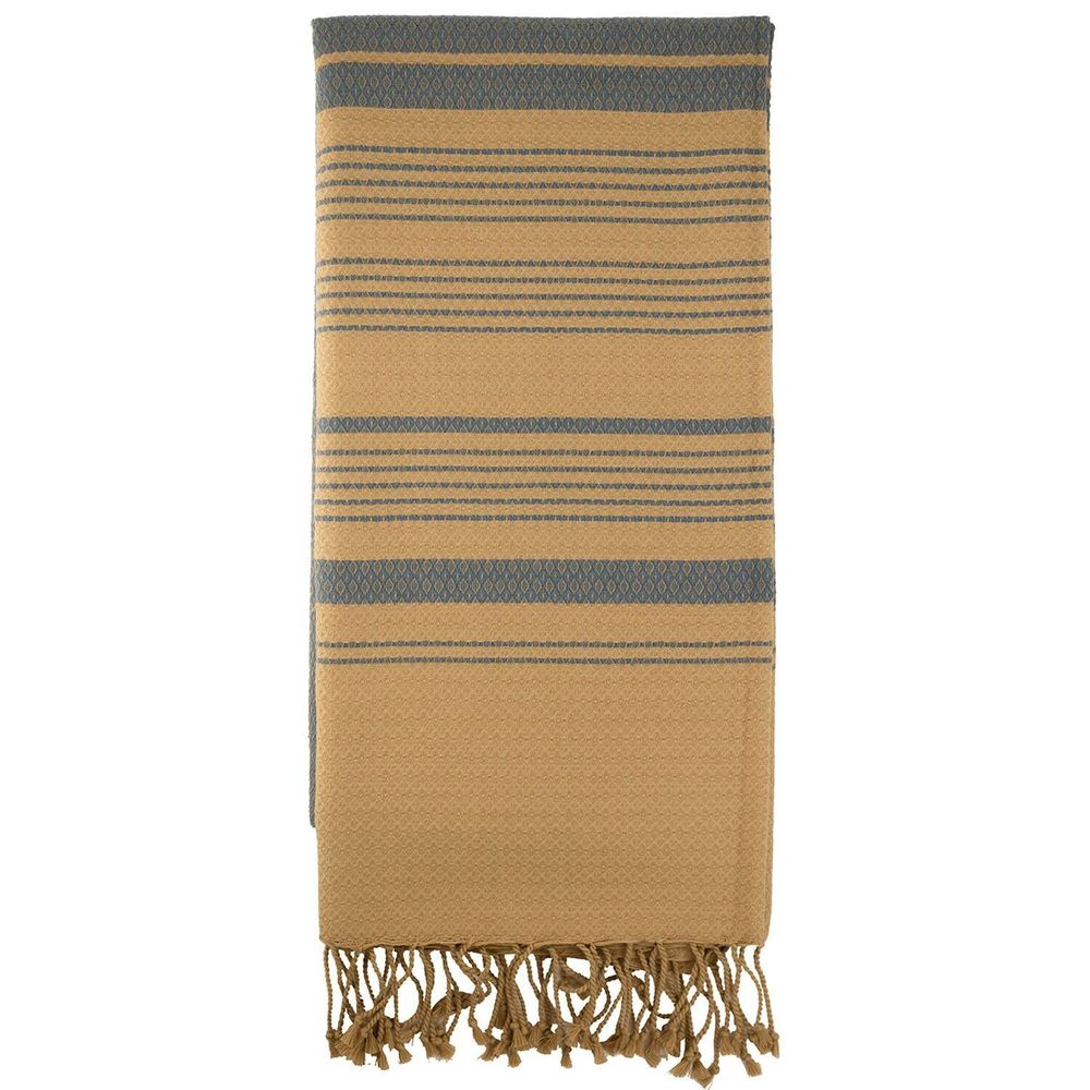 Serviettes de bain - FOUTA EN COTON BIOLOGIQUE - Collection SAND- Couleur SABLE & BLEU DE CHINE - KARAWAN AUTHENTIC