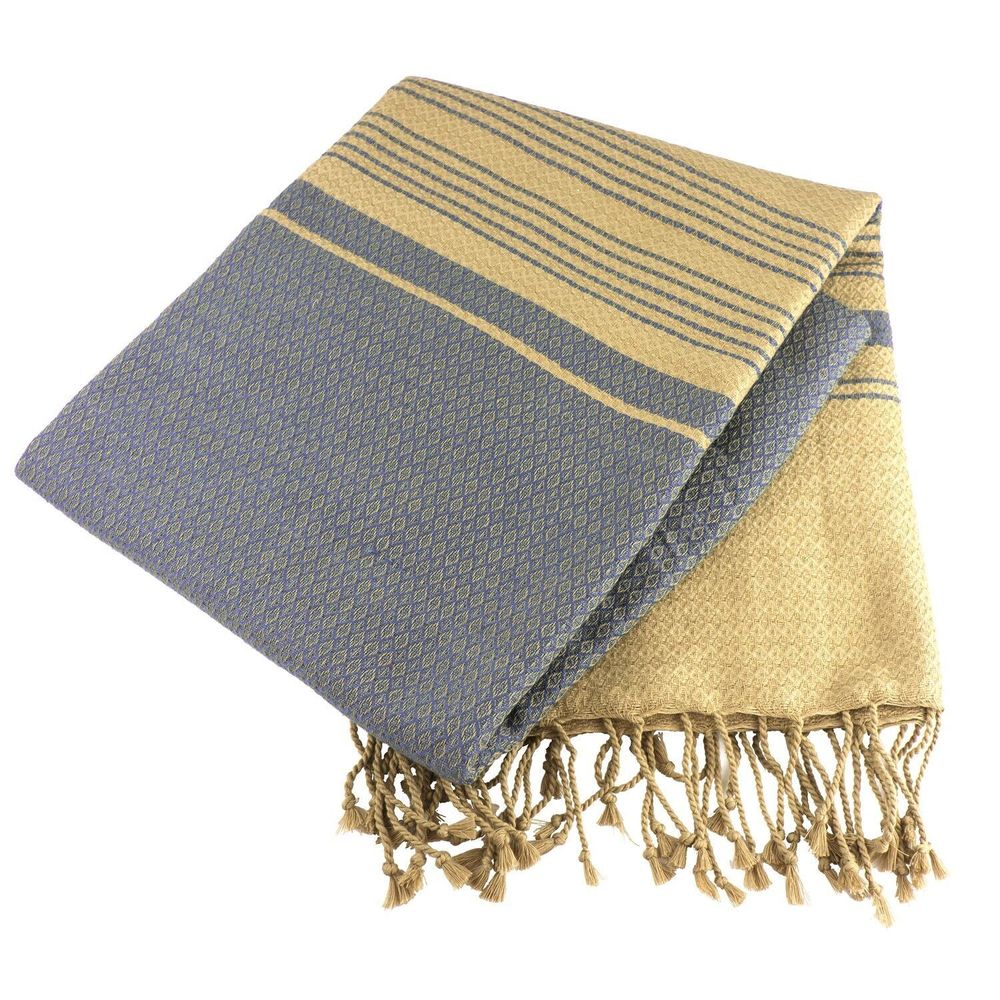 Serviettes de bain - FOUTA EN COTON BIOLOGIQUE - Collection SAND- Couleur SABLE & BLEU DE CHINE - KARAWAN AUTHENTIC