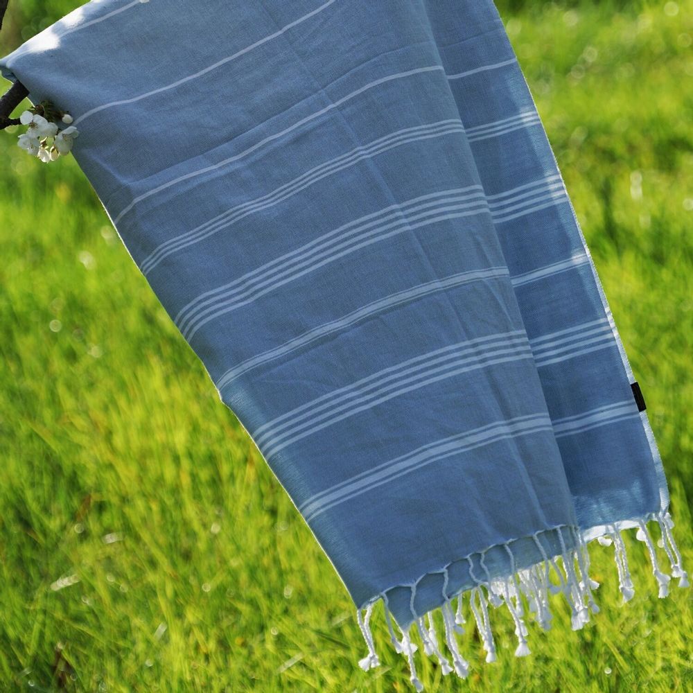 Bath towels - ORGANIC COTTON FOUTA - HAMMAM Collection - Color WHITE & CLOUD - KARAWAN AUTHENTIC