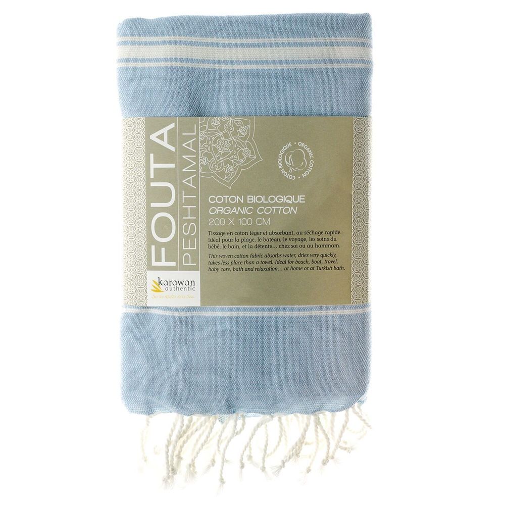 Bath towels - ORGANIC COTTON FOUTA - HAMMAM Collection - Color WHITE & CLOUD - KARAWAN AUTHENTIC