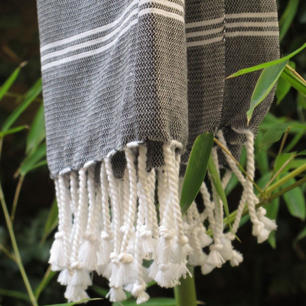 Bath towels - ORGANIC COTTON FOUTA - HAMMAM Collection - Color WHITE & ANTHRACITE - KARAWAN AUTHENTIC