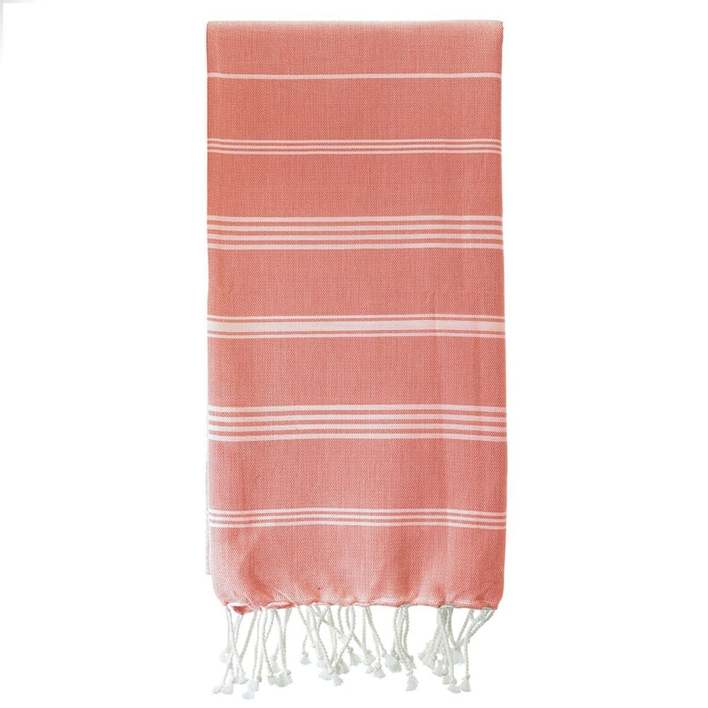 Serviettes de bain - FOUTA EN COTON BIOLOGIQUE - Collection HAMMAM- Couleur BLANC & CORAIL - KARAWAN AUTHENTIC