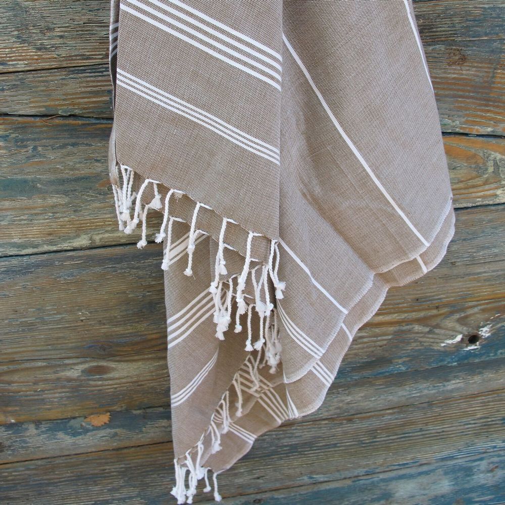 Bath towels - ORGANIC COTTON TOWEL - HAMMAM Collection - Color WHITE & TAUPE - KARAWAN AUTHENTIC