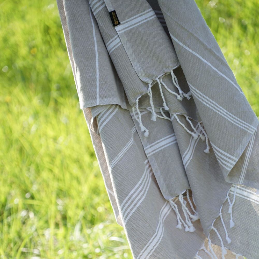 Bath towels - ORGANIC COTTON TOWEL - HAMMAM Collection - Color WHITE & TAUPE - KARAWAN AUTHENTIC