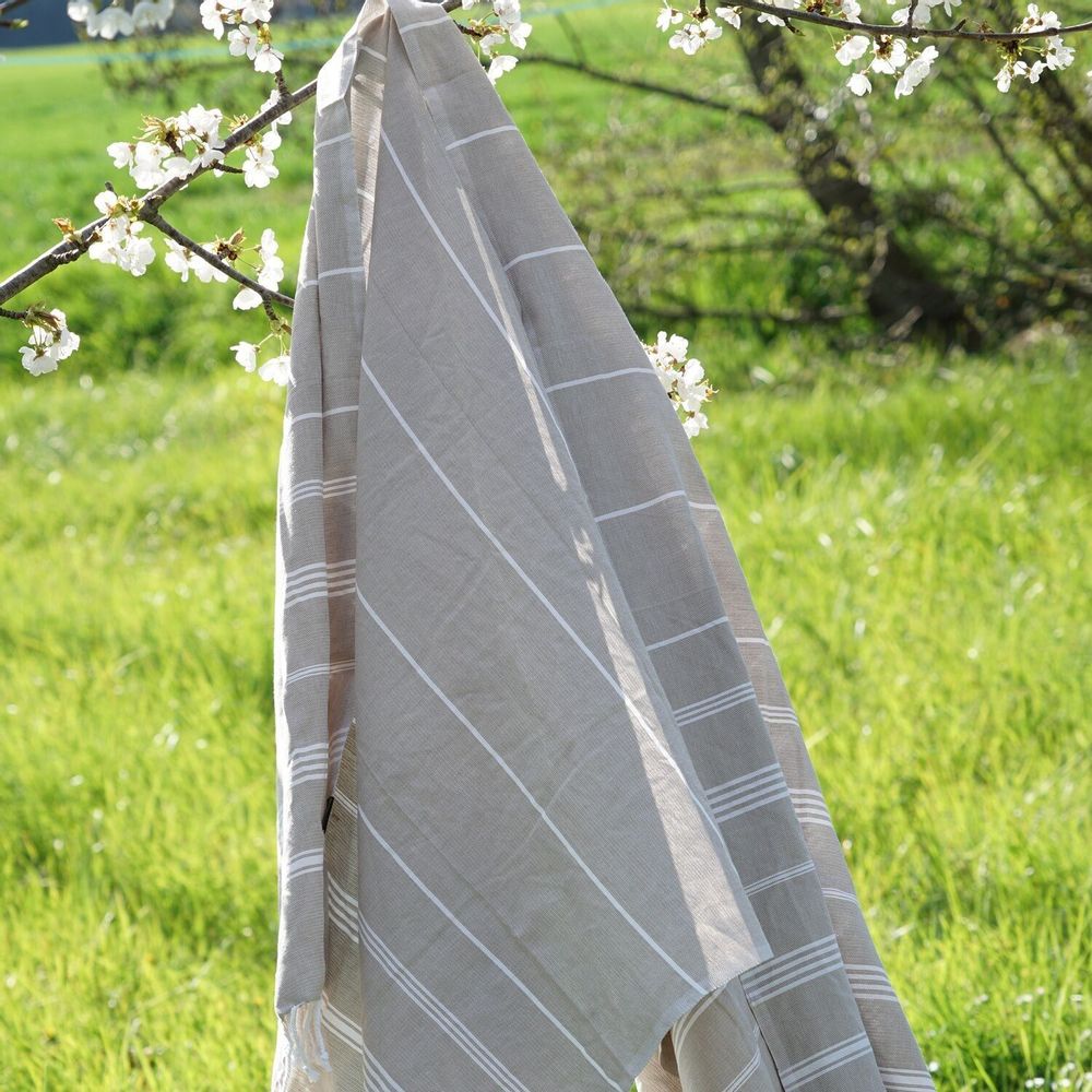 Bath towels - ORGANIC COTTON TOWEL - HAMMAM Collection - Color WHITE & TAUPE - KARAWAN AUTHENTIC