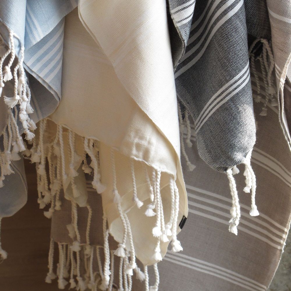 Bath towels - ORGANIC COTTON TOWEL - HAMMAM Collection - Color WHITE & TAUPE - KARAWAN AUTHENTIC