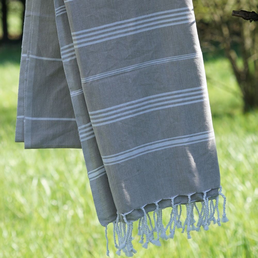 Bath towels - ORGANIC COTTON TOWEL - HAMMAM Collection - Color WHITE & TAUPE - KARAWAN AUTHENTIC