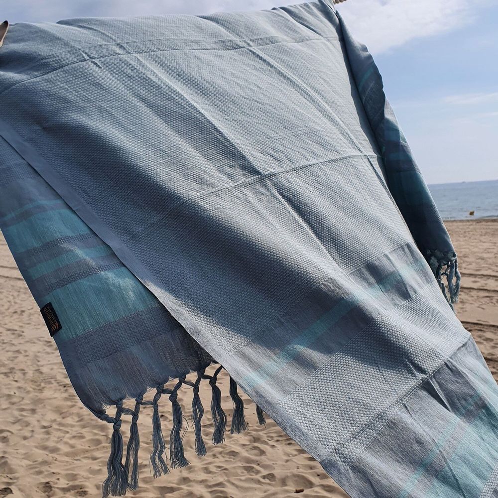 Serviettes de bain - FOUTA TISSÉE EN COTON BIOLOGIQUE - COLLECTION GARDEN - COULEUR ALMOND - KARAWAN AUTHENTIC