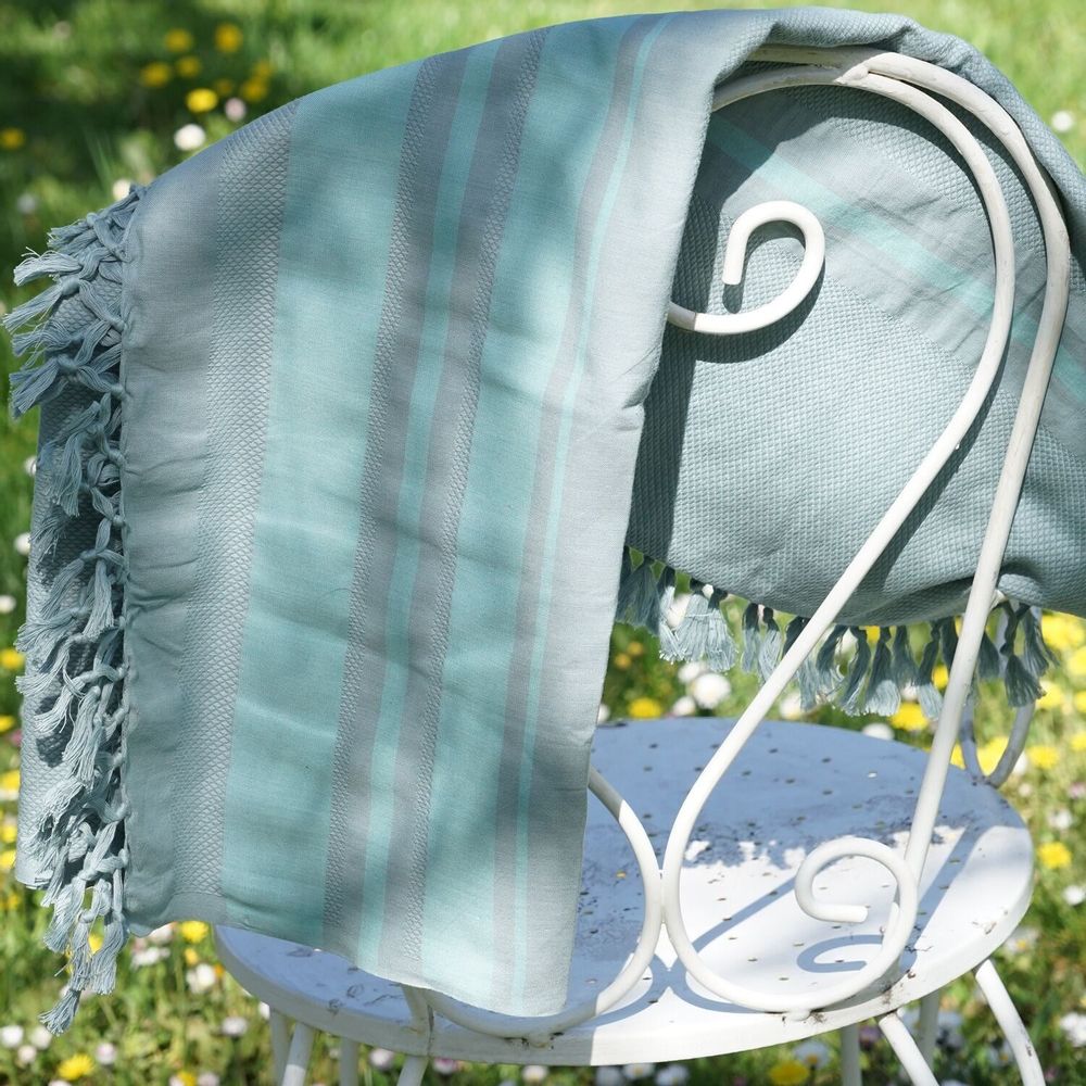 Serviettes de bain - FOUTA TISSÉE EN COTON BIOLOGIQUE - COLLECTION GARDEN - COULEUR ALMOND - KARAWAN AUTHENTIC