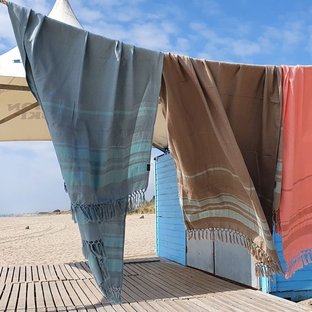Serviettes de bain - FOUTA TISSÉE EN COTON BIOLOGIQUE - COLLECTION GARDEN - COULEUR ALMOND - KARAWAN AUTHENTIC