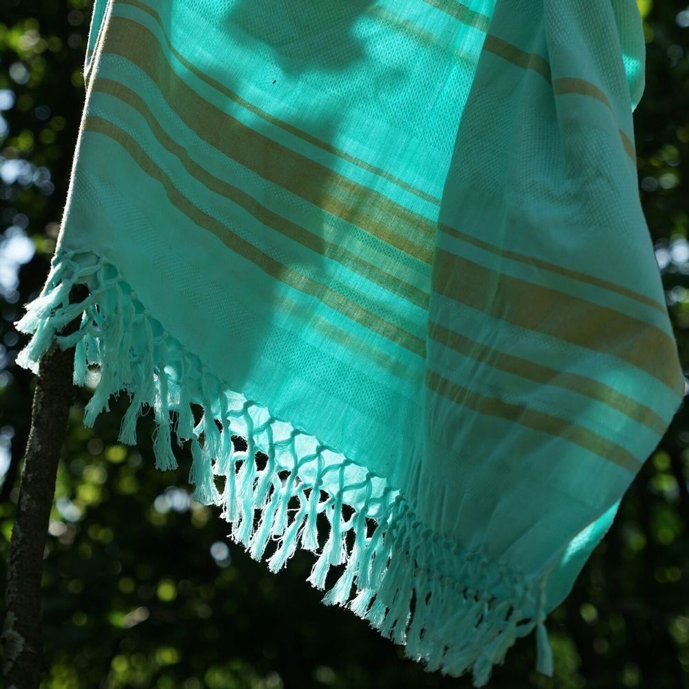Serviettes de bain - FOUTA TISSÉE EN COTON BIOLOGIQUE - COLLECTION GARDEN - COULEUR TURKUAZ - KARAWAN AUTHENTIC