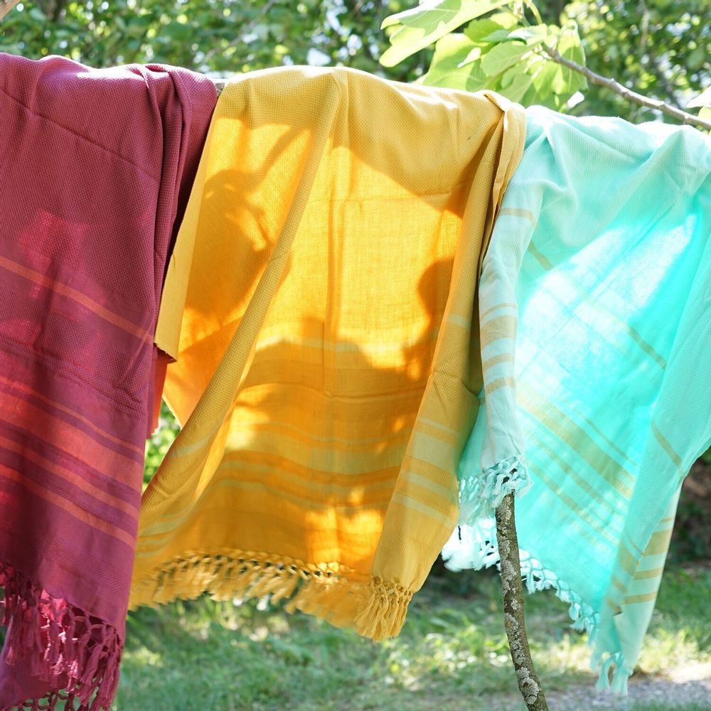 Serviettes de bain - FOUTA TISSÉE EN COTON BIOLOGIQUE - COLLECTION GARDEN - COULEUR TURKUAZ - KARAWAN AUTHENTIC