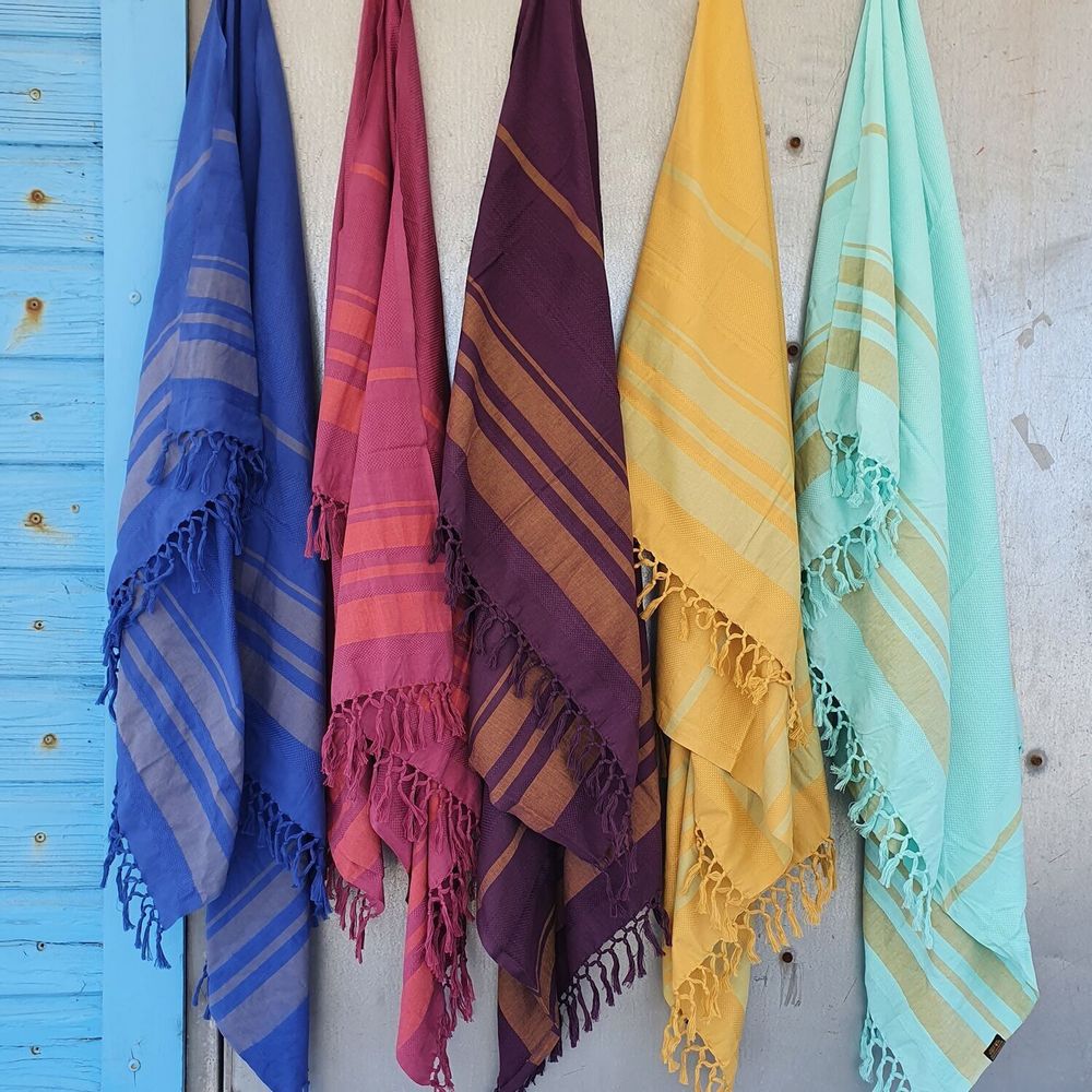 Bath towels - FOUTA WOVEN IN ORGANIC COTTON - GARDEN COLLECTION - FUCHSIA COLOR - KARAWAN AUTHENTIC