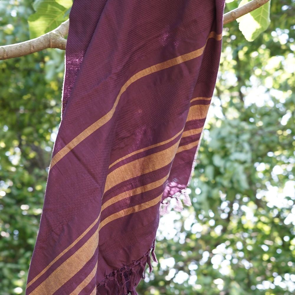 Bath towels - WOVEN ORGANIC COTTON FOUTA - GARDEN COLLECTION - PURPLE COLOR - KARAWAN AUTHENTIC