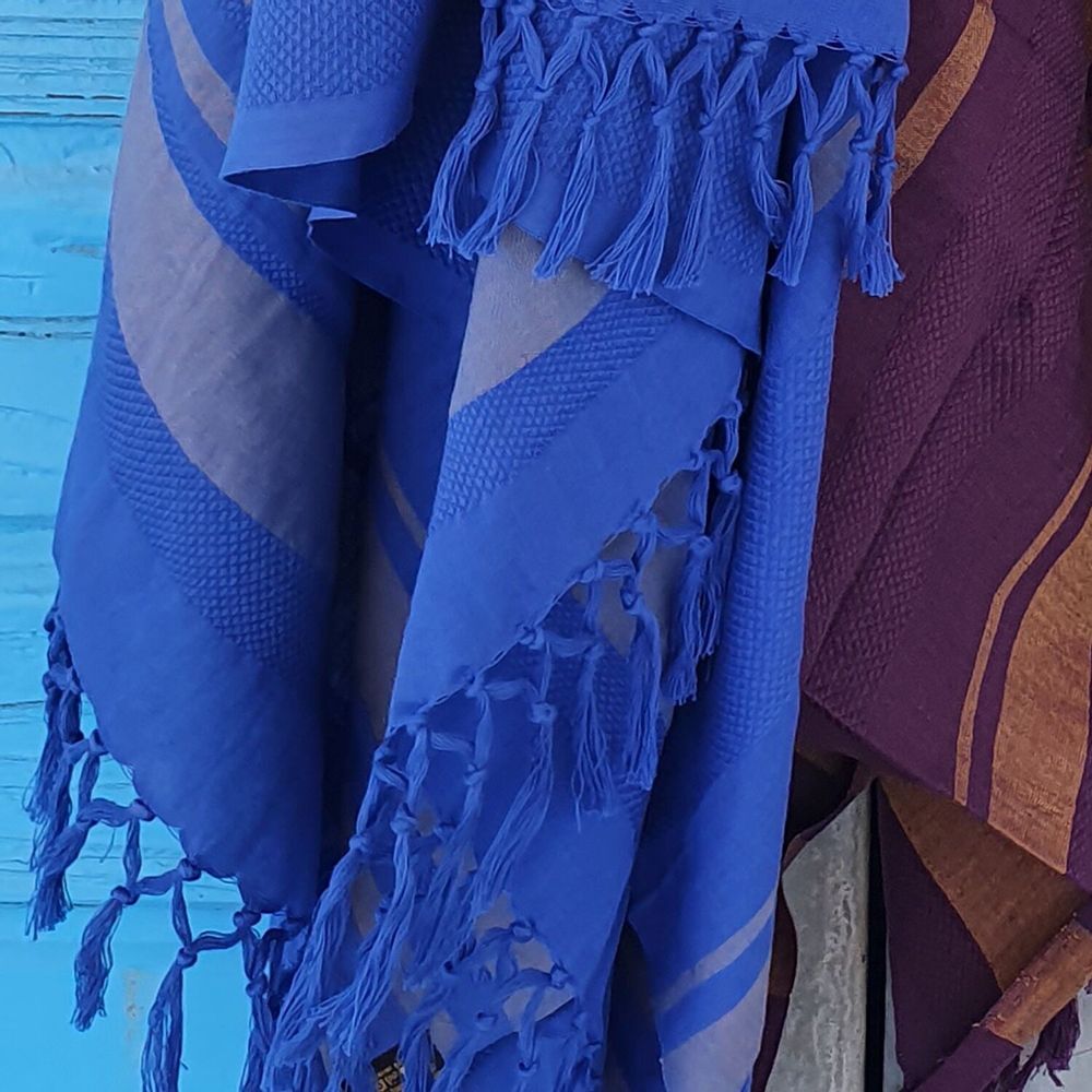 Serviettes de bain - FOUTA TISSÉE EN COTON BIOLOGIQUE - COLLECTION GARDEN - COULEUR BLUEBERRY - KARAWAN AUTHENTIC