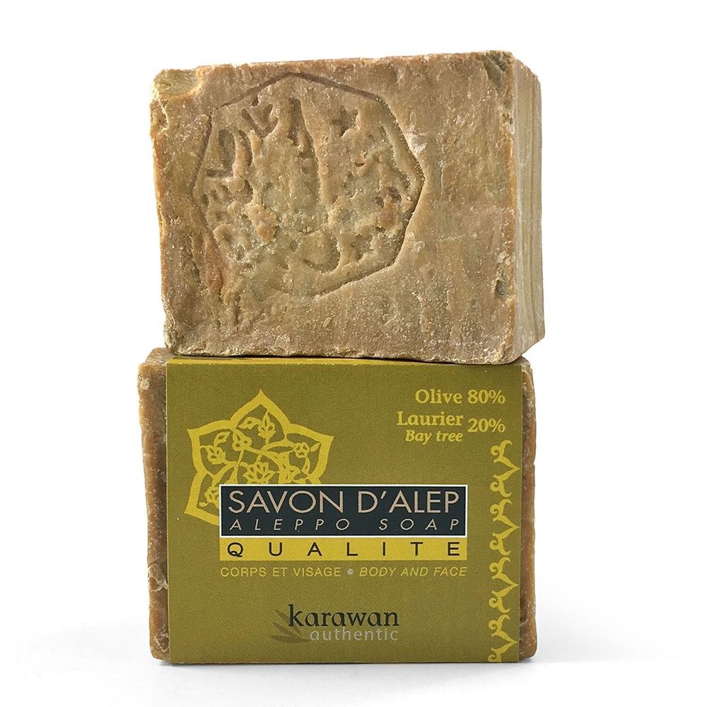 Savons - SAVON D'ALEP QUALITÉ - HUILE D'OLIVE 80% ET DE LAURIER 20% - EN BANDEAU - KARAWAN AUTHENTIC