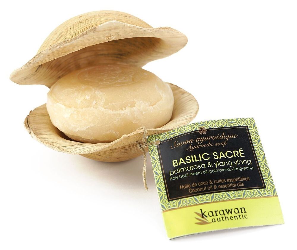 Savons - SAVON SOLIDE AYURVEDIQUE - BASILIC SACRÉ - GRAND FORMAT - KARAWAN AUTHENTIC