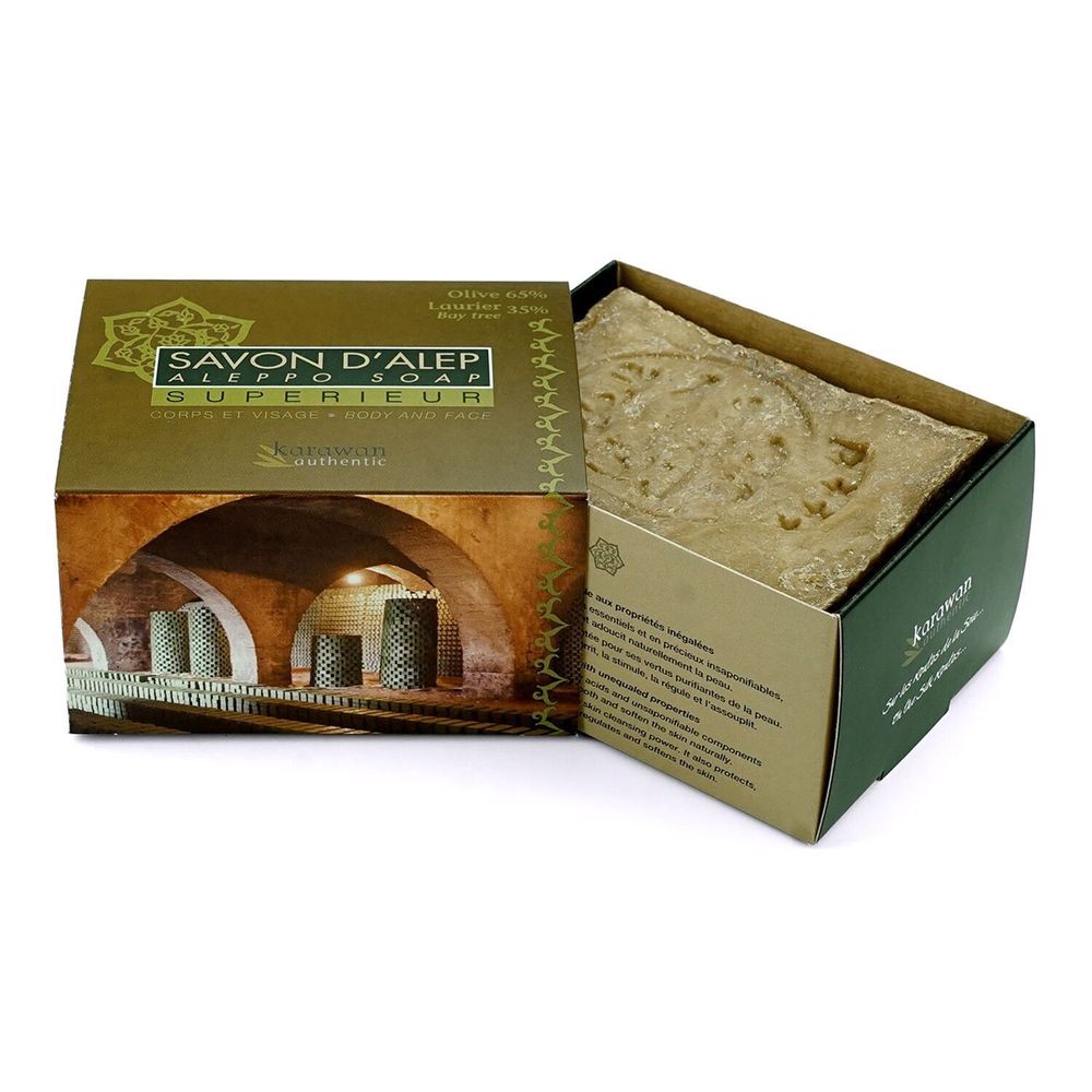 Soaps - SUPERIOR ALEPPO SOAP - 35% OLIVE AND BAY OIL - IN BOX - KARAWAN AUTHENTIC