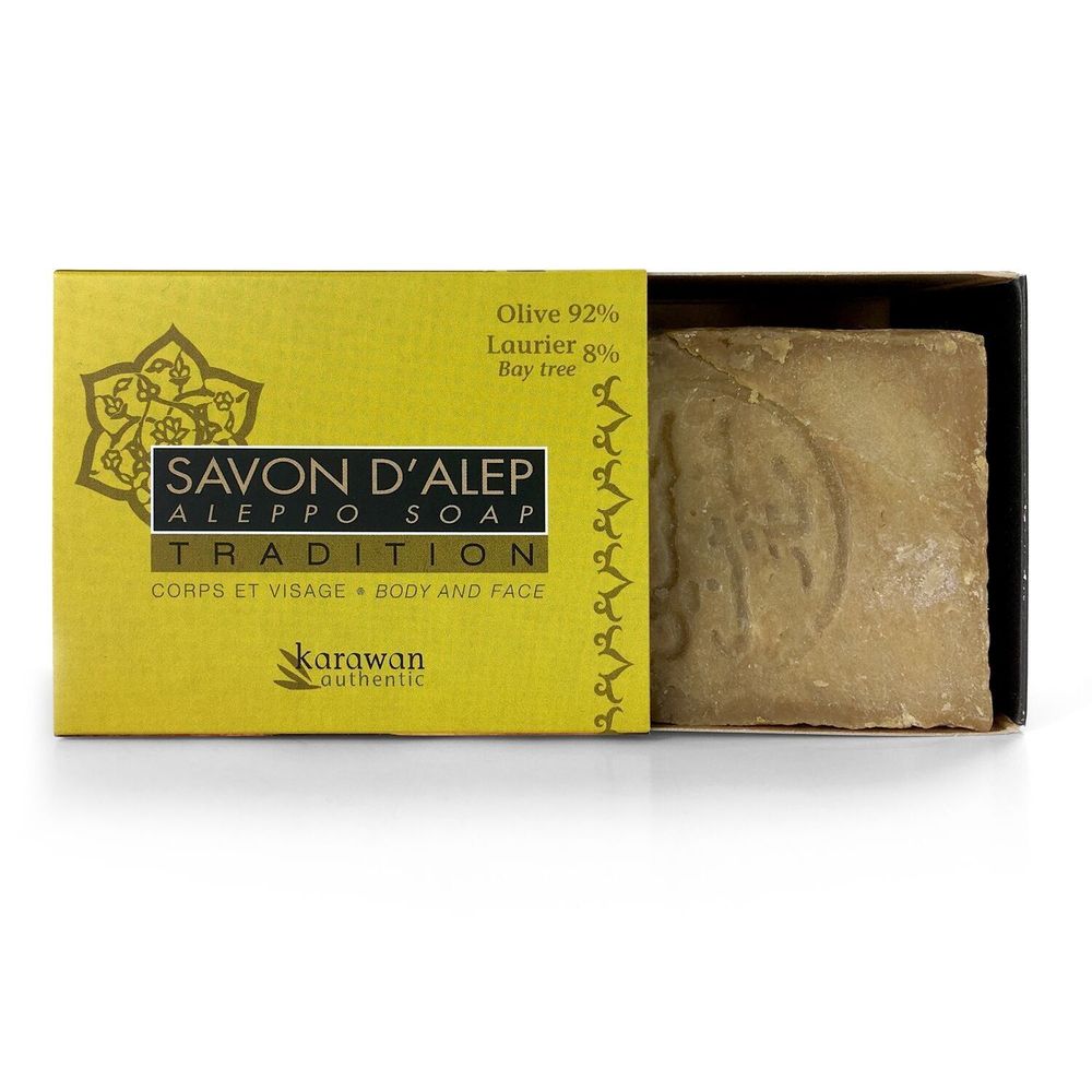 Soaps - TRADITIONAL ALEPPO SOAP - 92% OLIVE OIL AND 8% BAY LEAF OIL - IN A BOX - KARAWAN AUTHENTIC