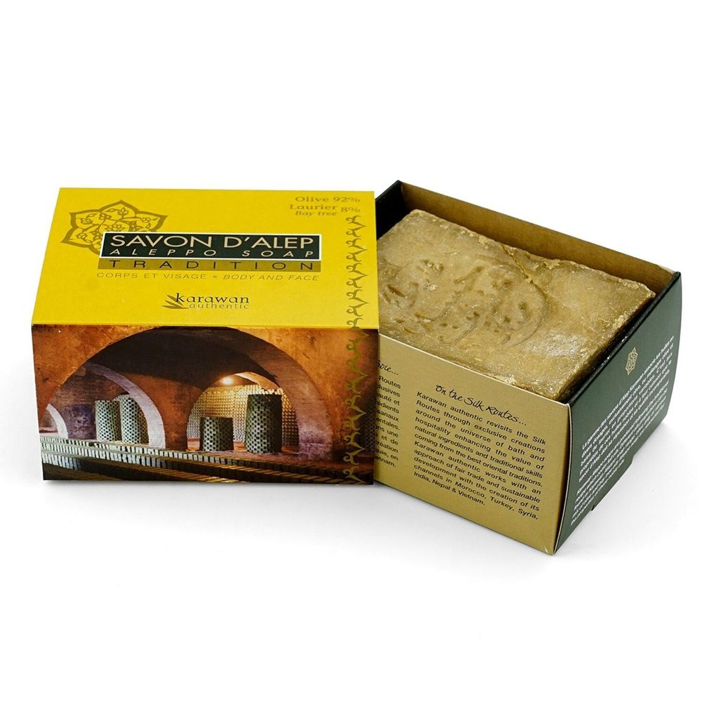 Soaps - TRADITIONAL ALEPPO SOAP - 92% OLIVE OIL AND 8% BAY LEAF OIL - IN A BOX - KARAWAN AUTHENTIC