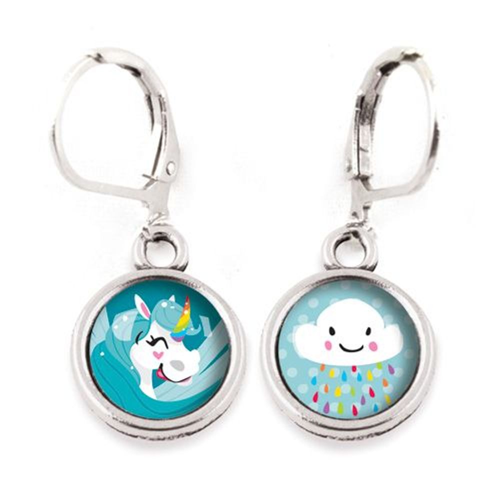 Accessoires enfants - Dormeuses Enfant Licorne Bleue / Nuage - Argent - LES MINIS D'EMILIE
